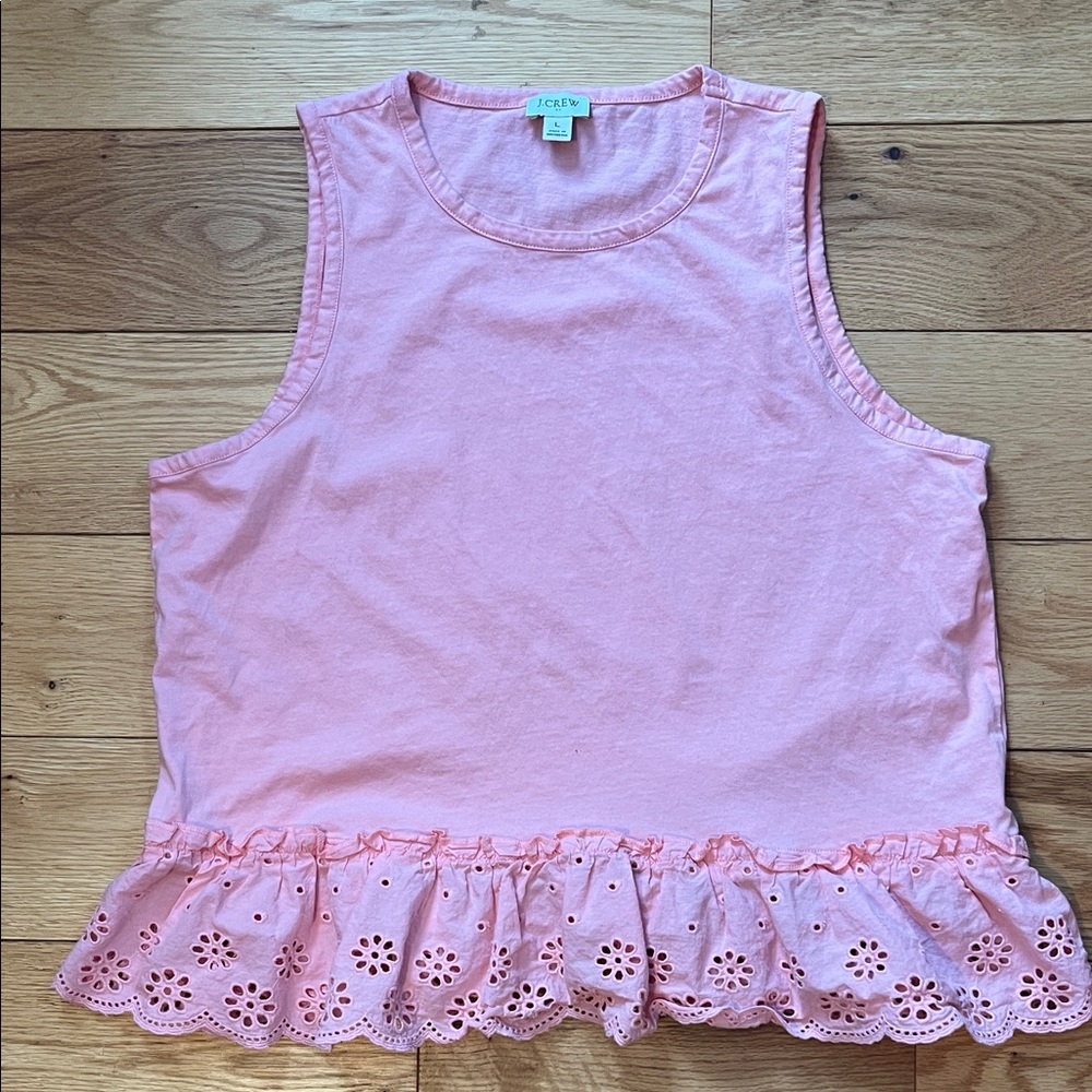 Coral J Crew Sleeveless Eyelet Ruffle Top
